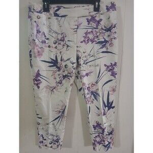 M&S Collection Women's Purple Floral Casual Pants UK 16 EUR 44 Short